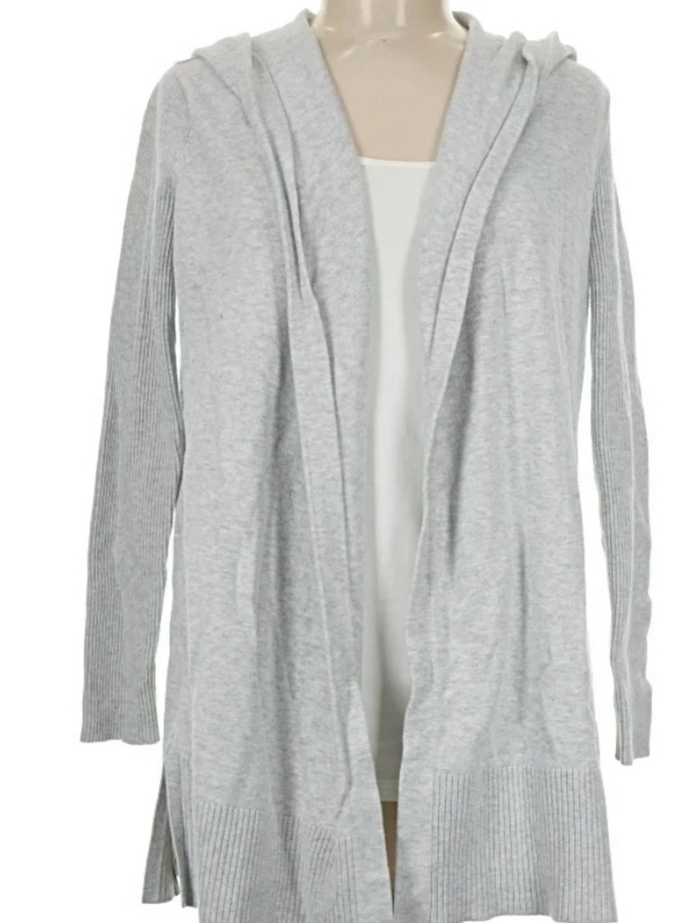 Athleta Light Gray Open-Front Hooded Cardigan Sweater
